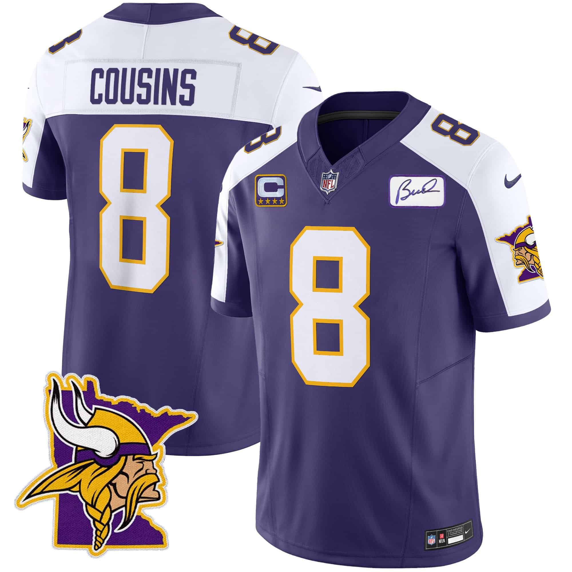 Men Minnesota Vikings 8 Cousins Purple 2024 Nike Patch Classic Limited NFL Jersey
